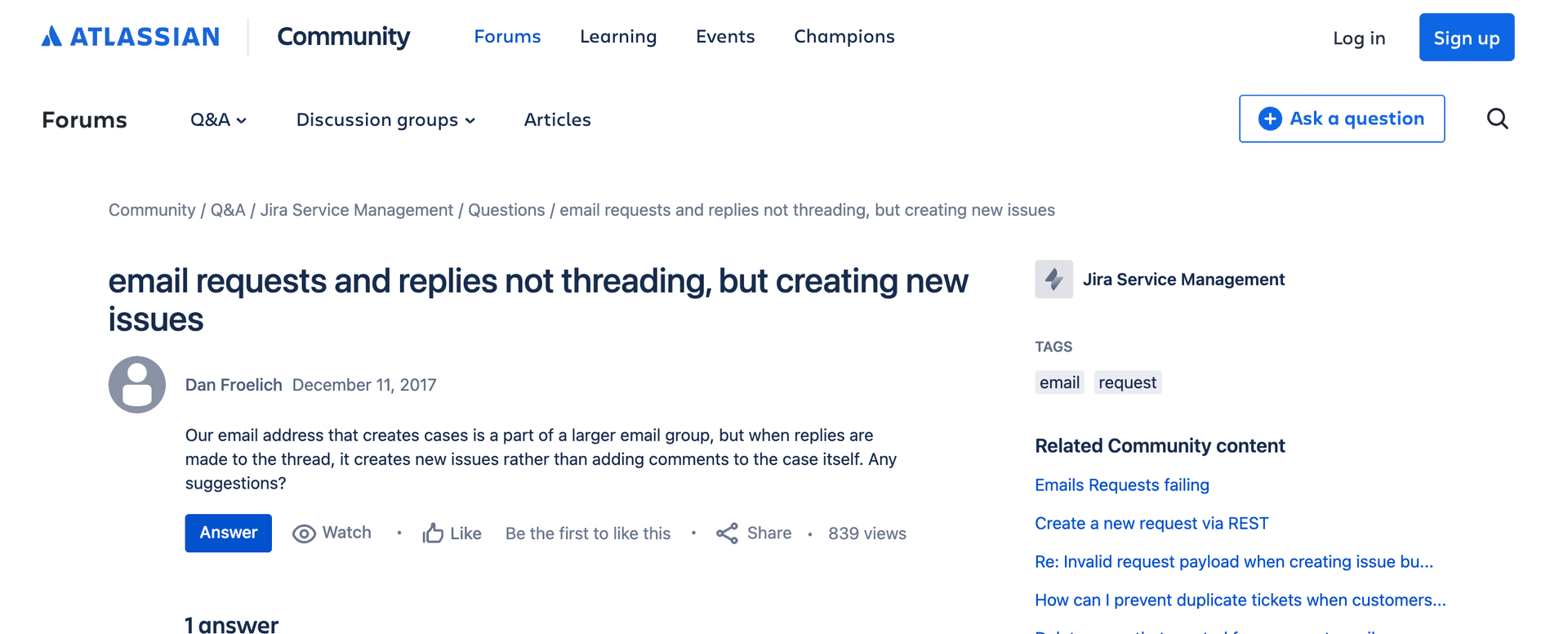 Atlassian community thread showing threading and duplicate issue complaints