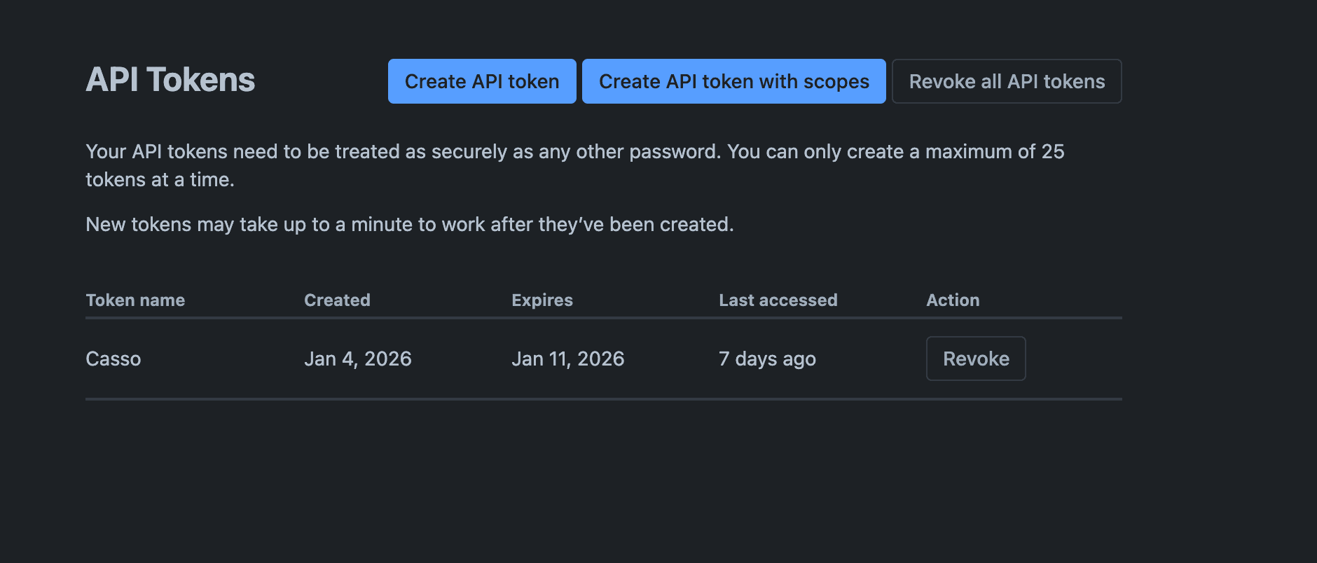Jira API tokens page