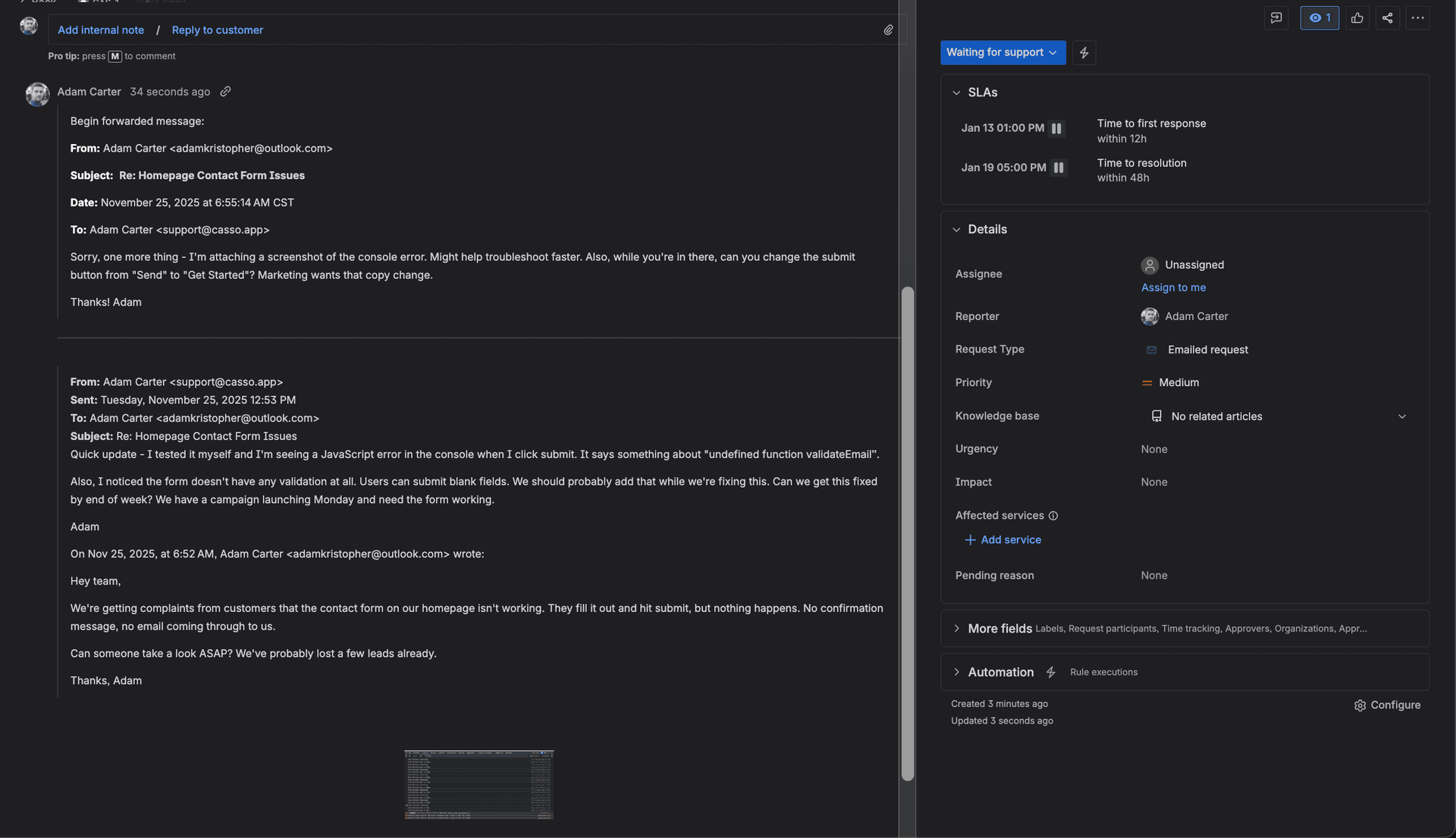 Jira comment showing email blob dump with signatures and quoted text mixed together