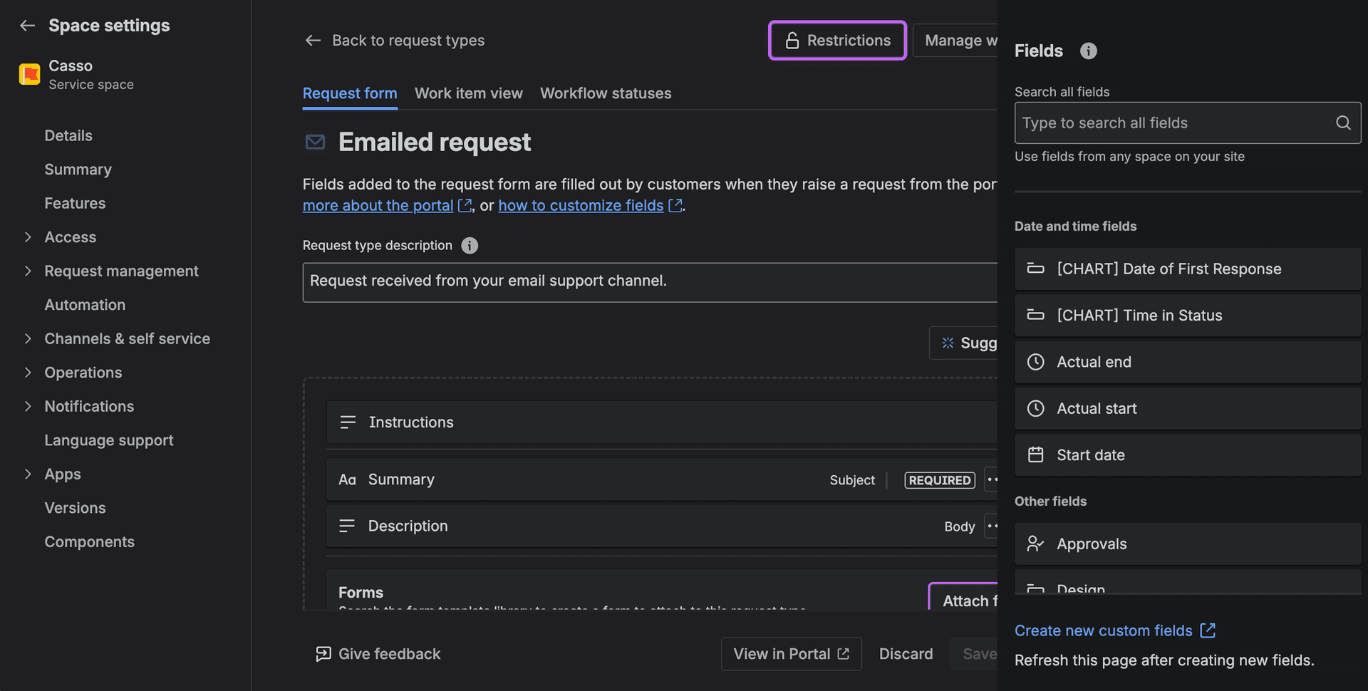 JSM request type configuration